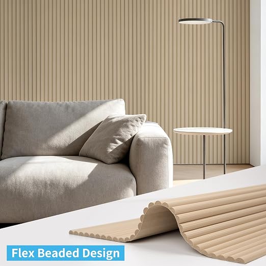 Art3d Roll-Flat Beaded Wood Slat Wall Panel, 2-Pack, 94.5" x 23.6", Ashtree | Flexible, Durable, Crack Resistant, Glue on, Easy to Install, for New Home Buyer, Future Mover to Upgrade Office, Living Room - Image 4