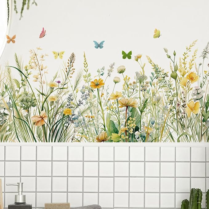 Flowers Wall Decals Room Decor Flower Wall Stickers, Wildflower Dandelion Grass Wall Art Murals, 3D Flower Pattern Self-Adhesive Wall Stickers for Girls Bedroom Living Room Nursery Decor - Image 4