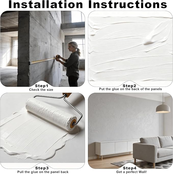 3D Wall Panels - 4PCS 47.2"x23.6" Faux Stone Wall Covering - MCM Modified Clay Material for Home Art, Accent Brick, Modern Exterior/Interior Decoration, Covering 31 sq.ft White Slate - Image 6