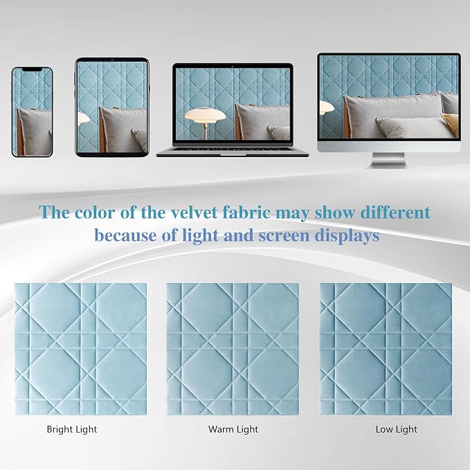 Velvet 3D wall Panels for Interior wall Decor Peel and Stick, Soundproof Geometric Textured 3D Wall Panels for Living Room, Bedroom, TV Background 17.7" x 17.7" 12pcs (Sky Blue) - Image 9
