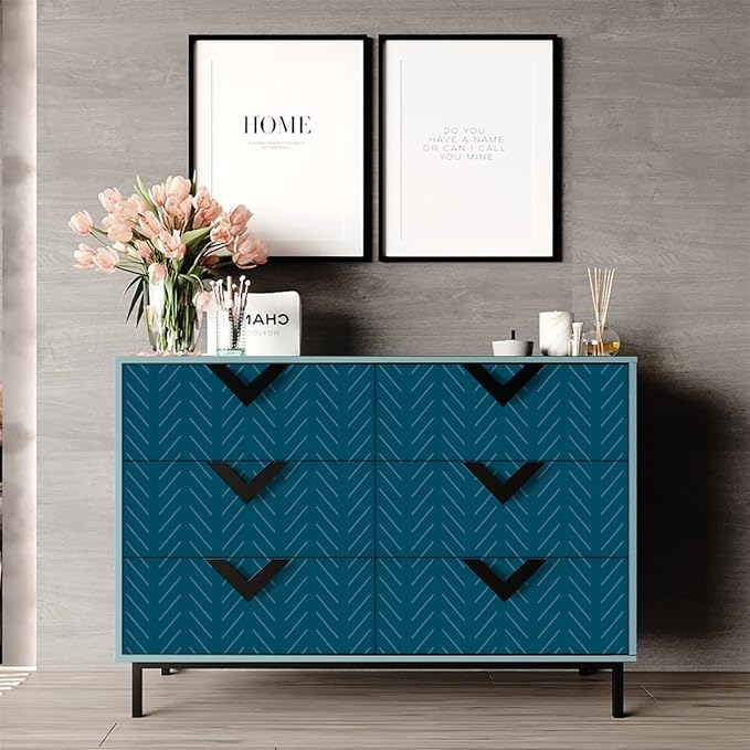 Orainege Blue Peel and Stick Wallpaper Navy Wallpaper Self Adhesive | 17.7 in x393.7 in Blue Contact Paper Herringbone Geometric Wallpaper Peel and Stick Removable Vinyl Wall Paper for Bathroom - Image 3