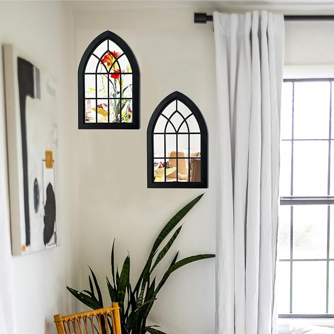 ZEXUIRU 2 Set Rustic Wall Mirrors for Bedroom Bathroom Living Room Entryway Wood Farmhouse Easy to Hang Framed Decorative Accent Hanging Wall-Mounted Mirror Set for Living Room - Black - Image 6