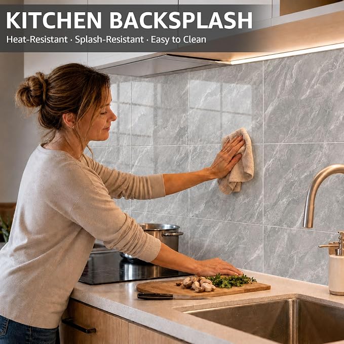 WADILE 20PC Peel and Stick PVC Wall Panels 11.8 x 11.8 Dark Grey | Marble look, Self adhesive, PVC Panels, Lightweight Foam Wall Panels, Bathroom, Kitchen, Not Real Tile - Image 7