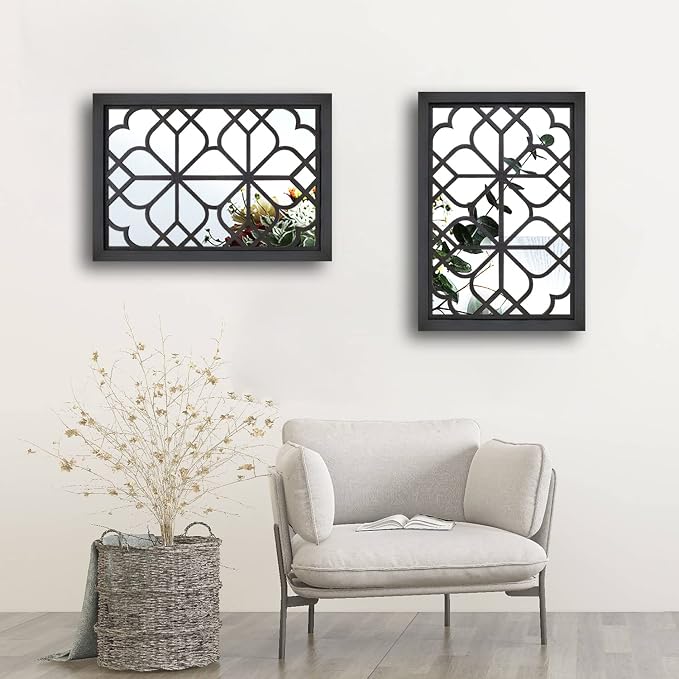 Wocred Set of 2 Rectangular Wall Mirror,Gorgeous Rustic Farmhouse Accent Mirror,Black Entry Mirror for Bathroom Renovation,Bedrooms,Living Rooms and More(11”x15”) - Image 2