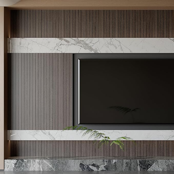 Yutianli PVC Slat Wall Panel Peel and Stick 236"x 15.7" Faux Wood Slat Panel Artificial Smoked Wood Grain Self-Adhesive Soundproof 3D Wall Panel for Walls and Ceilings - Image 5