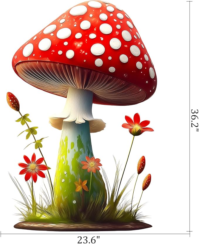 Red Mushroom Wall Decals Peel and Stick Self Adhesive Nursery Decor Art | Flowers Grass Wall Stickers for Kids Room Nursery Baby Bedroom Playroom, Whimsical Forest Wall Art for Toddler Boys Girls - Image 2