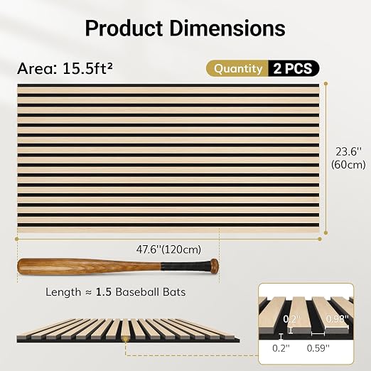 TONOR Wood Wall Panels for Interior Wall Decor-2 Pack 47.2" x 23.6" | Wood Slat Acoustic Panels for-15.5ft² Noise Cancelling and Wall Décor Living Room, Bedroom, Home Decor, Office, Oak - Image 4