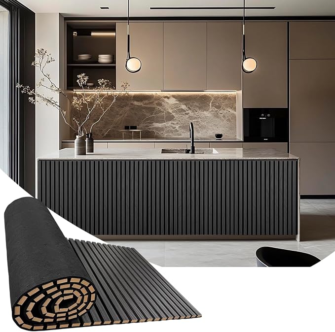 Acoustic Wood Panels for Wall,3D Flexible Fluted Sound Slat Panel,Dark Grey | Soundproof ,Absorbing,Noise Cancelling,94.5 x 23.6in by TRAIN2ART