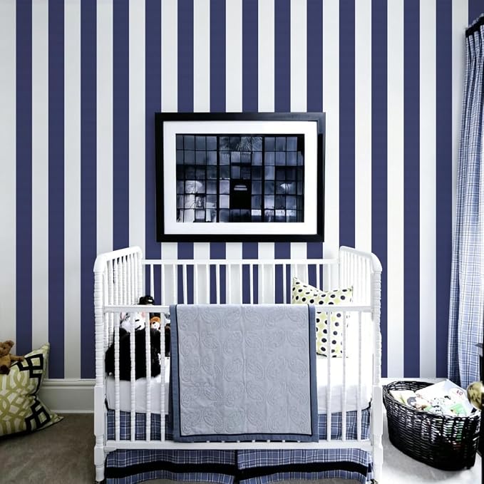 Jeweluck Blue Striped Wallpaper Peel and Stick Wallpaper 17.7”x196.8” | Blue and White Contact Paper Stripe Wall Paper Waterproof Removable Self Adhesive Decorative for Accent Walls Cabinets Vinyl - Image 4
