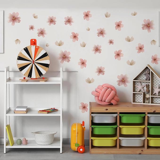 Flower Wall Decals - Peel and Stick Floral Flowers Wall Stickers,Removable Pink Flower Home Decor Art for Living Room, Girls Bedroom, Nursery Decor Wall Corner Decor (Pink Flower Wall Decals) - Image 6