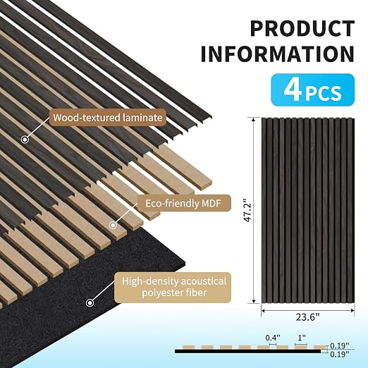 Art3d 47 x 23.6 in Acoustic Wood Slat Design Wall Panels, 4-Pack, Grey Oak | Lightweight, Noise Reduction, Crack Resistant, Sustainable, Easy Installation, for Office, Living Room, Bedroom Wall Decor - Image 5