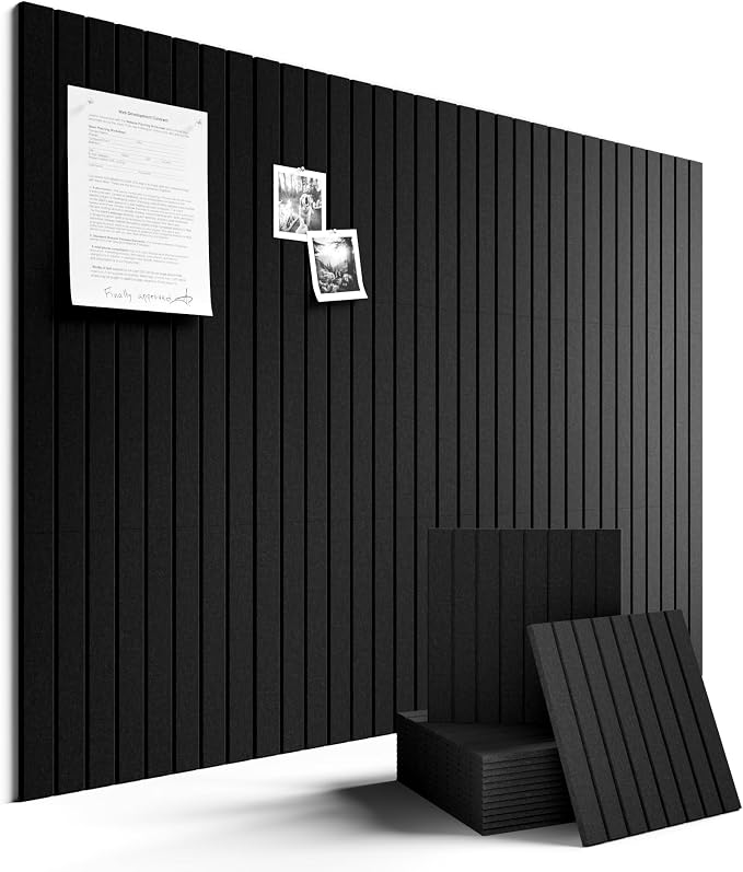 Fluxynara 48" x 36" Large Felt Bulletin Board, Black | 12 Pack Cork Board Alternative with 60 Safe Adhesive Tabs, Pin Boards for Wall Decor, Home, Office, Classroom,Dorm by FLUXYNARA