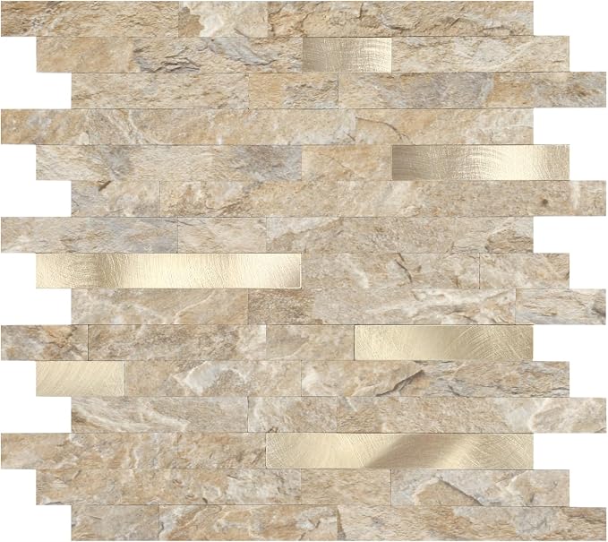 Yipscazo 1 Sheet Peel and Stick Stone Metal Tile Backsplash, Stick on Tiles for Backsplash Kitchen, Bathroom, Laundry Room, Camper, Fireplace (12'' X 12'', Rustic Stone) by Yipscazo