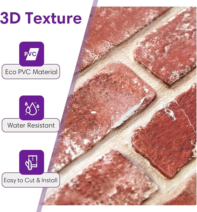 3D Faux Brick Wall Panels Peel and Stick, Designed for Quick DIY | Vintage Red, 10 Pcs 15.7" x 11.8", Brick-Look, Light PVC Fake Brick Wall Covering Tiles for Wall Renovation, Cover 12.9 sq ft - Image 3