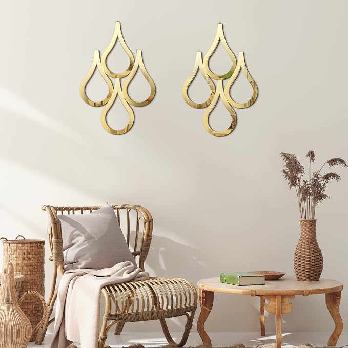 Weysat 2 Pieces Teardrop Wall Mirror Hanging Wall Mounted Decorative Accent Mirror for Home Living Room Bedroom Bathroom, 15.7 x 11 Inch(Gold) - Image 7