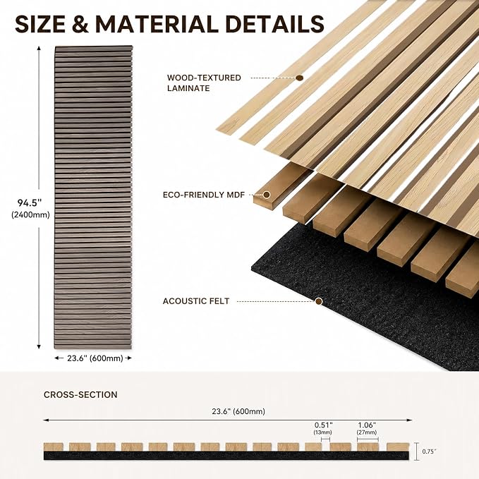 Acoustic Wood Panels for Wall,3D Flexible Fluted Sound Slat Panel,White Oak | Soundproof ,Absorbing,Noise Cancelling,94.5 x 23.6in - Image 2