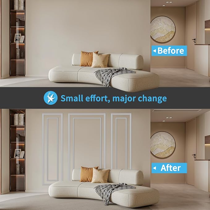 Art3d Premade Bilinear Frame Molding Set, Wainscoting Panels, 3 Whole Frame | Polystyrene, Lightweight, Effortless Installation, Shock-Resistant, Long-Lasting, Ideal for Living Rooms, Bedrooms - Image 2