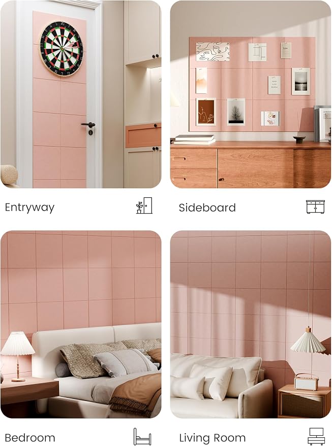 Bumusty 48"x 36" Large Felt Bulletin Board Tiles, Pink | 12-Pack Cork Board Alternative, Wall Decor, 30 Pushpins, 60 Adhesive Tabs, Vision Board, Office, Classroom, Home, Dorm - Image 6