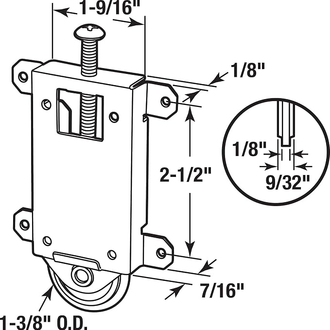 Prime-Line N 6963 Mirror Door Roller Assembly, 1-3/8 In. Roller, Steel Housing, Concave Plastic Wheel (Single Pack) - Image 2
