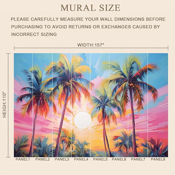MFWFM Palm Tree Peel and Stick Wallpaper Tropical Coconut Tree Wall Mural | 157"x110", for Bedroom Living Room Bathroom, Self Adhesive Canvas - Image 3