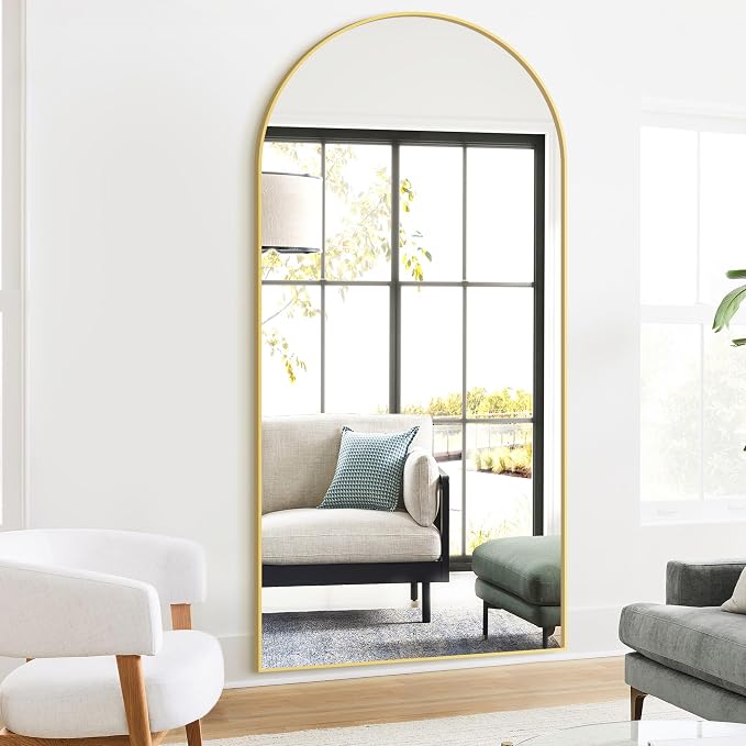 Arched Full Length Mirror, 75"x35" Standing Body Mirror for Wall, Gold - Image 5
