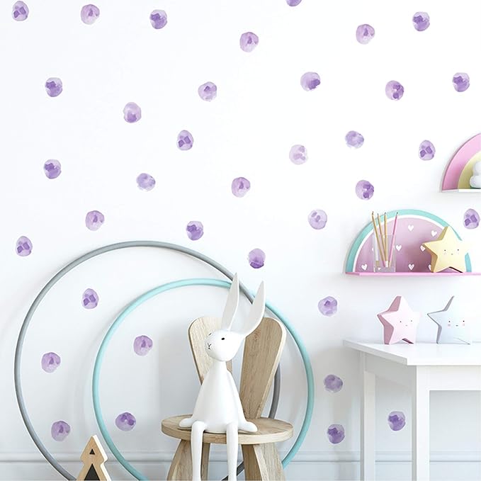 120pcs 2.2'' Purple Polka Dots Wall Decal Watercolor Wall Sticker | Removable, waterproof, vinyl peel and stick wall art for nursery, baby room, classroom, preschool, living room, and playroom by RoyoLam