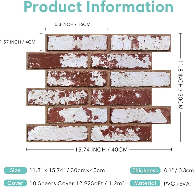 Commomy 3D Faux Brick Wall Panels Peel and Stick - 10pcs 15.74" x 11.8" | Ultralight Thin PVC 3D Wall Panels Fake Brick Paneling for Home Office,Bedroom,Quick DIY Home Decor(12.92 sq.ft) - Image 5
