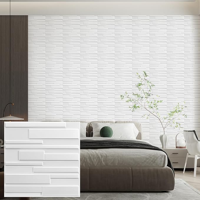 Heikki 30 Pack 3D Wall Panel for Interior Wall Décor, PVC Flower Textured Wall Panels for Living Room Bedroom Hotel Office, 11.8"x11.8", Double-Sided Tape (White-SY) by YourBestChoices