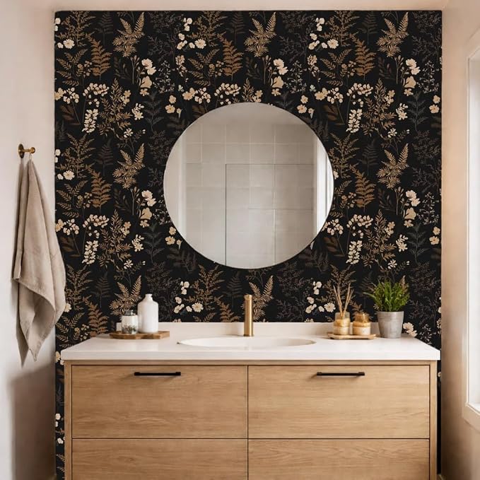 Moody Dark Vintage Floral Peel and Stick Wallpaper 17.7" x 70.8" | Self-adhesive removable waterproof vinyl wall covering with botanical pattern for renter-friendly bedrooms and accent walls - Image 6