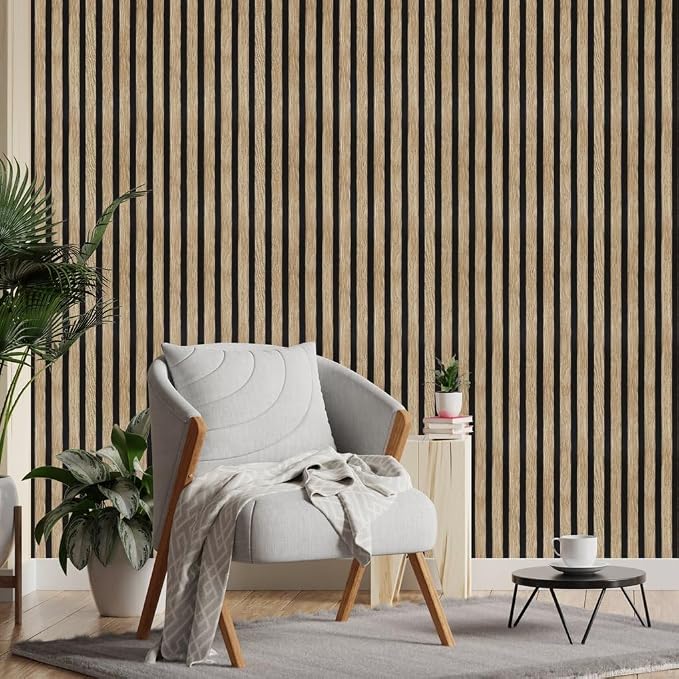 Arthome 17''x393'' Wood Slat Wallpaper,Peel and Stick Self Adhesive Wood Wallpaper PVC Vinyl Decorative Removable Wallpaper Waterproof Faux Wood Grating Stripe Contact Paper for Living Room Bedroom - Image 2