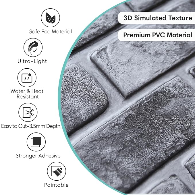 Commomy Faux Brick 3D Wall Panels,Thin UrltraLight PVC 22.8" x 11.8" | Thin UrltraLight PVC Peel and Stick Tile Retro Brick Printable for Bedroom,Living Room,TV Background（Covers 22.48 sq.ft) - Image 3