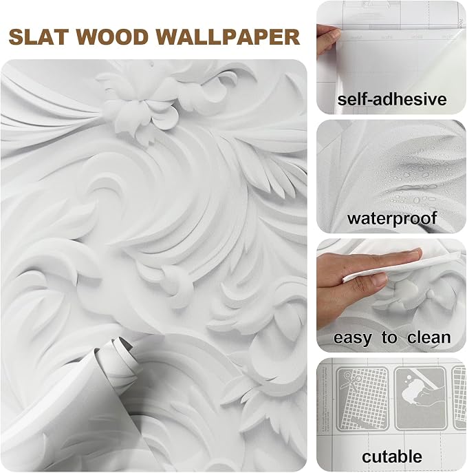 Peel and Stick Wallpaper White Gray Scroll Floral Modern - Image 2