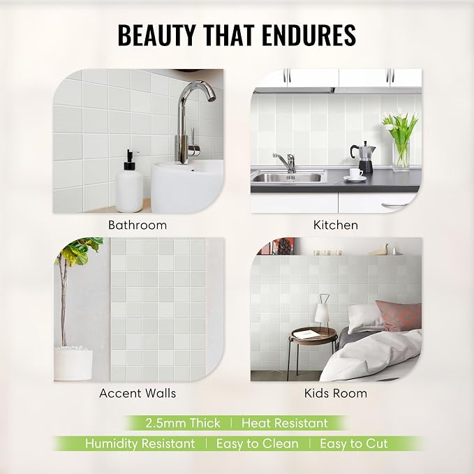 Select 5 Pack Peel and Stick Backsplash Square Tiles, 12x12 in, Stone White | Extra Thick 3D Wall Panels, Heat & Water Resistant, Easy DIY Kitchen, Bathroom, Laundry, Fireplace & Rental Home Wall Décor - Image 3
