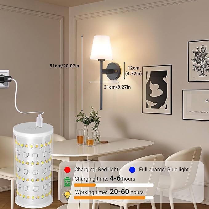 Nekhung Battery Operated Wall Sconce, Peel and Stick Sconces Set of 2 | Wireless Adhesive Stick On Wall Sconce, 10000mAh Rechargeable RGB Bulb with Remote, No Drill Wall Light for Bedroom Decor - Image 9