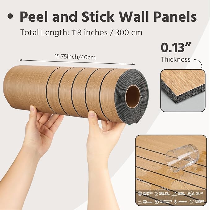 Geelin Peel and Stick Wood Slat Wall Panels for Interior 15.7" x 118" Self Adhesive PVC Thick Faux Oak Wood Grain Wallpaper 3D Soundproof Acoustic Wall Panels for Walls & Ceilings - Image 2