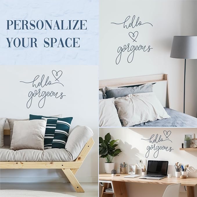 Hicarer Metal Hello Gorgeous Wall Art Minimalist Wall Decor,Blue,Classic | for Bedroom Bathroom Living Room Dressing Room Salon Vanity Office Home Decoration, Easy to Install - Image 3