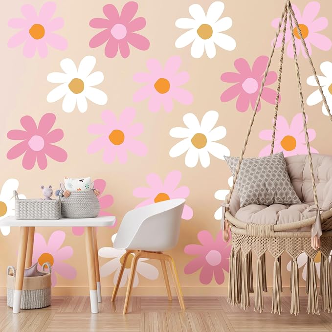 TaoBary 12 Sheet Big Daisy Wall Sticker Decal Pink White Flower Wall Decal | Large Flower Wall Sticker, Floral Decal, Daisy Bedroom Room Decor, Removable Peel and Stick, Nursery Home Wall Decor - Image 3