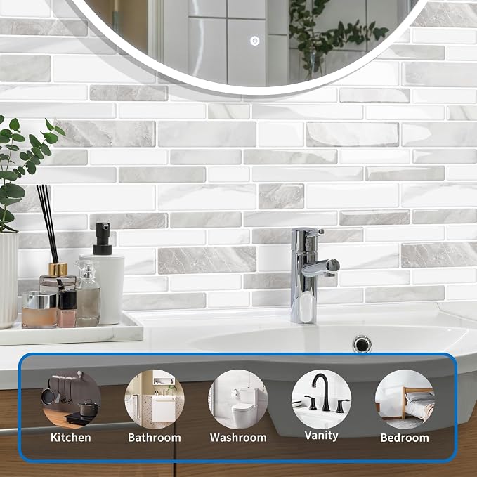 10-Sheet Peel and Stick Kitchen Backsplash Tiles | 3D Waterproof Self Adhesive Wall Tile Stick on Backsplash for Kitchen and Bathroom(Beige White,12"×12") - Image 5