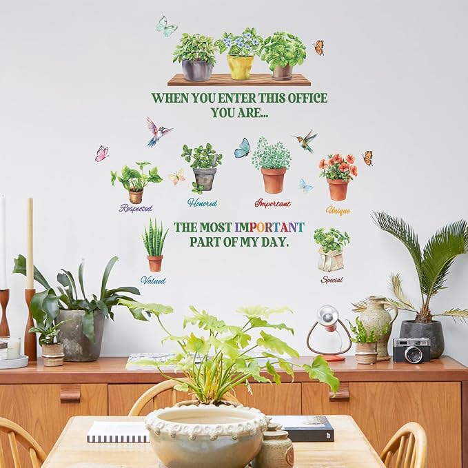 LHIUEM Office Wall Decals Inspirational Quotes, Motivational Plant Wall Stickers, Peel and Stick Botanical Wallpaper, Positive Affirmation Murals, Classroom Teacher Decor, Home Office Decorations - Image 3