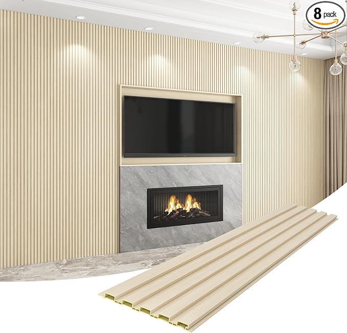 Slat Wall Panel 8-Pack, 108’’x6.3’’, Natural Wood | WPC Wall Panel for Interior Wall Decor, TV Background, Kitchen, Bedroom by Unknown