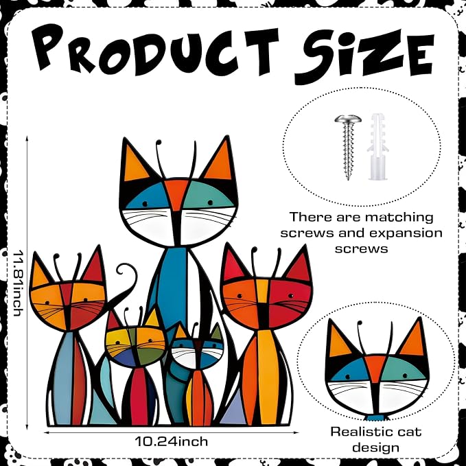 Wesiti Cat Wall Art Metal Sculpture Decor 10.2x11.8 Retro Mid Century | Colorful Geometric Feline Art, Metal Wall Hanging for Living Room Bedroom, Gift for Pet Lovers, Mid Century Modern - Image 2