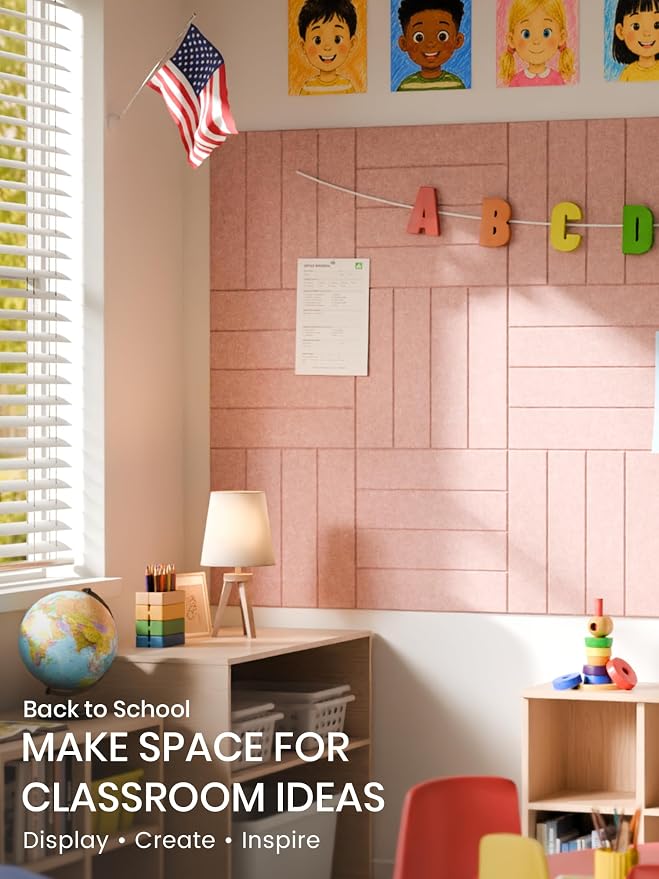 Bumusty 48"x 36" Large Felt Bulletin Board Tiles, Pink | 12-Pack Cork Board Alternative, Wall Decor, 30 Pushpins, 60 Adhesive Tabs, Vision Board, Office, Classroom, Home, Dorm - Image 5