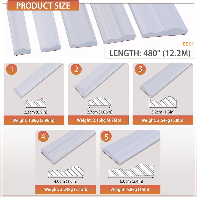 QDYMXUN Peel and Stick Chair Rail Panel Molding, 480''L x 1.57''W Strong Self Adhesive TPE Wall Moulding Trim for Home DIY Decoration (Paintable White) - Image 2