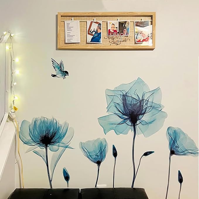 Blue Flower Wall Decals Peel and Stick Removable Decal Stick DIY Wall Stickers Murals Home for Bedroom Living Room Classroom Office - Image 4