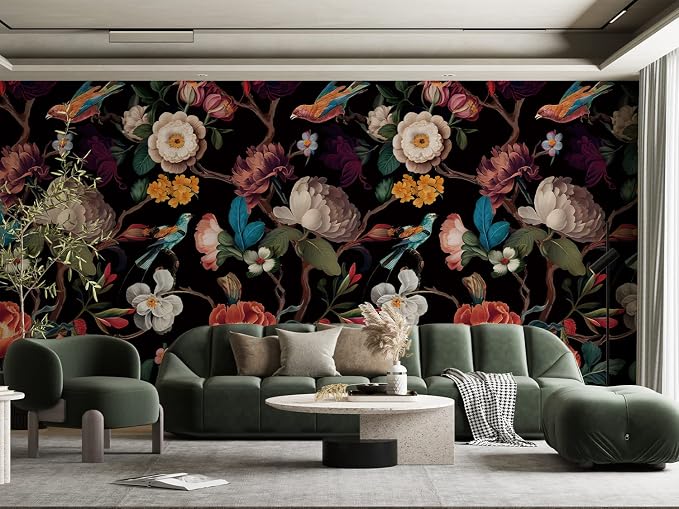 Zeeko Vintage Black Floral Peel and Stick Wallpaper Mural, 98" x 59" | Large Flower Art Deco Wall Murals, Ideal for Bedroom TV Background Wall Paintings, Home Decor - Image 4