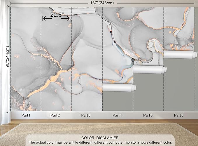 Grey Marble Peel and Stick Wallpaper Abstract Wall Mural | 137"x96", Self Adhesive Canvas, for Bedroom Living Room Bathroom, Seamless, No overlapping - Image 3