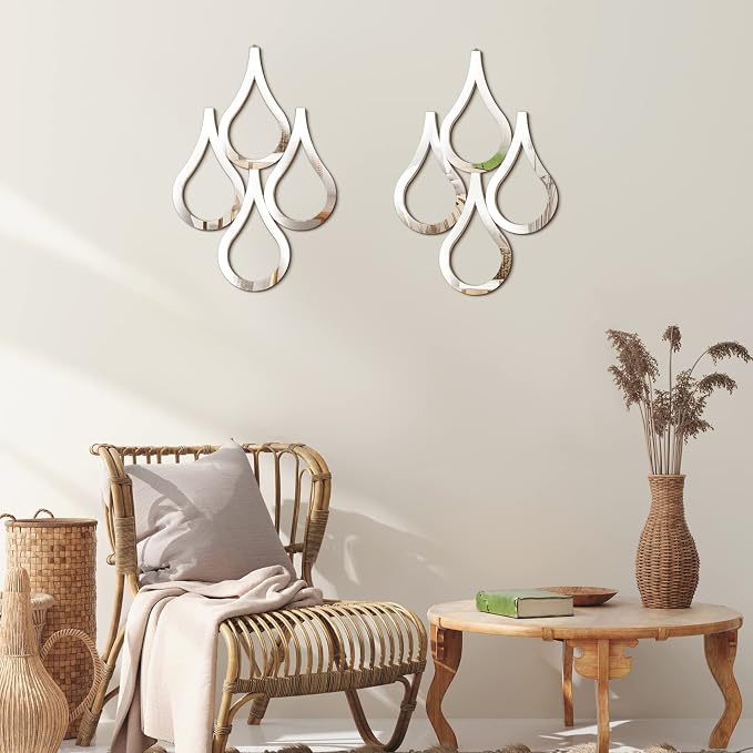 Weysat 2 Pieces Teardrop Wall Mirror Hanging Wall Mounted Decorative Accent Mirror for Home Living Room Bedroom Bathroom, 15.7 x 11 Inch(Silver) - Image 7