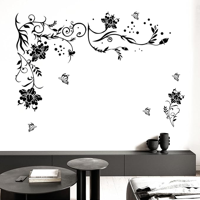 Supzone Flowers & Butterflies Wall Decals - DIY Black & Floral Wall Stickers for Bedrooms & Living Rooms - Image 7