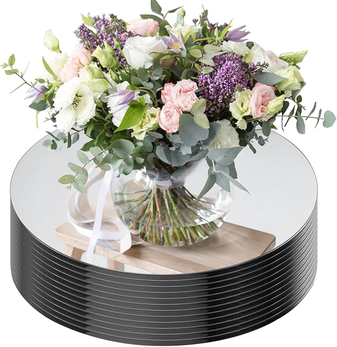 Seelenruhe 10" Round Mirrors for Centerpieces for Tables, Round Mirrors Trays Plates for Centerpieces, Wedding Decorations, Baby Shower Party, Christmas Decorations, 2mm, 12 PCS by Unknown