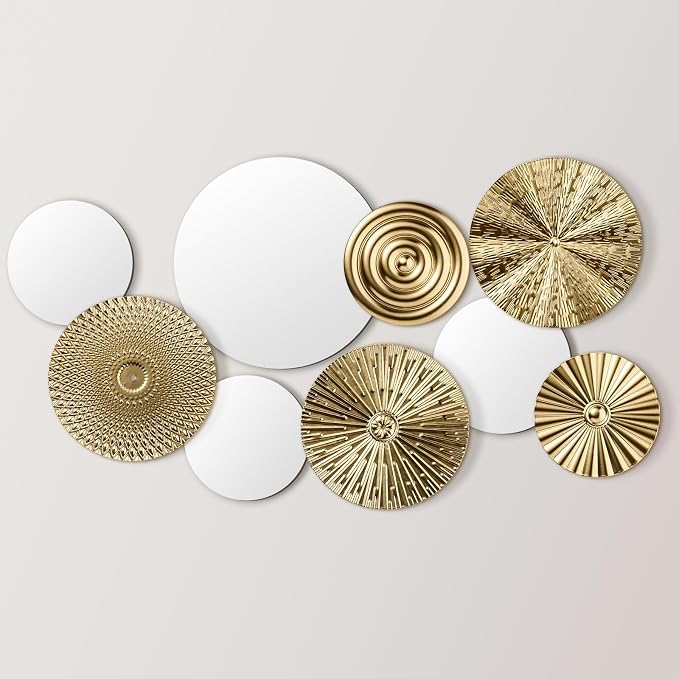 Blulu 9 Pcs Gold Mirror Wall Decor Metal Round Home Art Decor Decorative Modern Circle Mirror Wall Art Sculpture Hanging Decorations for Home Living Room Office by Blulu